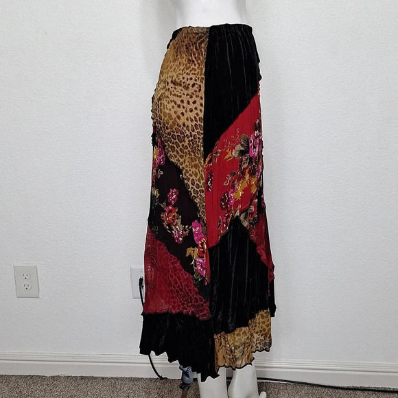 Koret Velvet Whimsy Goth Animal Print Floral Romantic Goth Maxi Witchy Skirt S/P - Picture 9 of 13